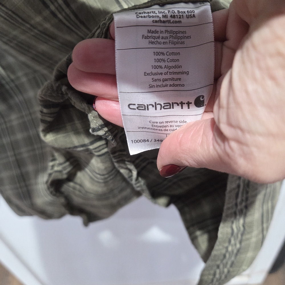 Carhartt Men's Green Plaid Casual Button Down Shirt - Picture 8 of 8